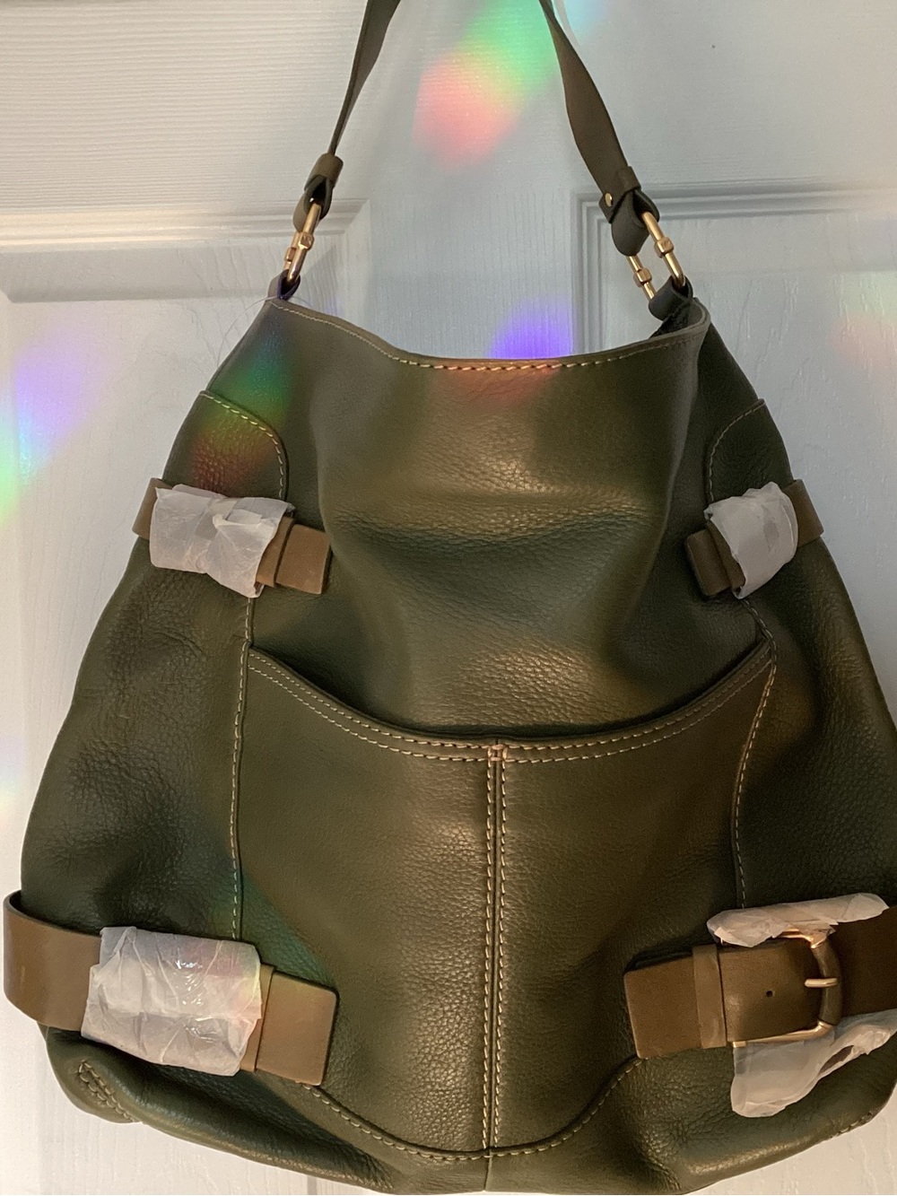 Michael Kors Olive Green Leather Messenger Bag